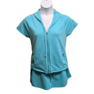 Metrostyle Womens Size Large Sea Blue Hoodie Mini Skirt Track Set Fleece Casual